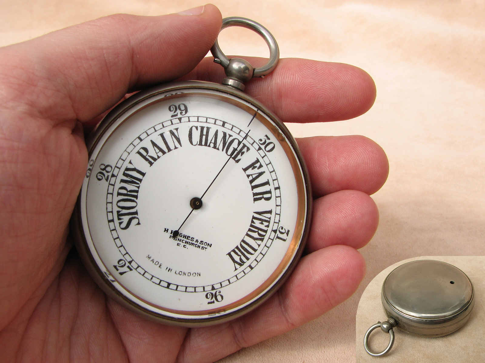 Early 20th century Henry Hughes & Son Goliath size pocket barometer
